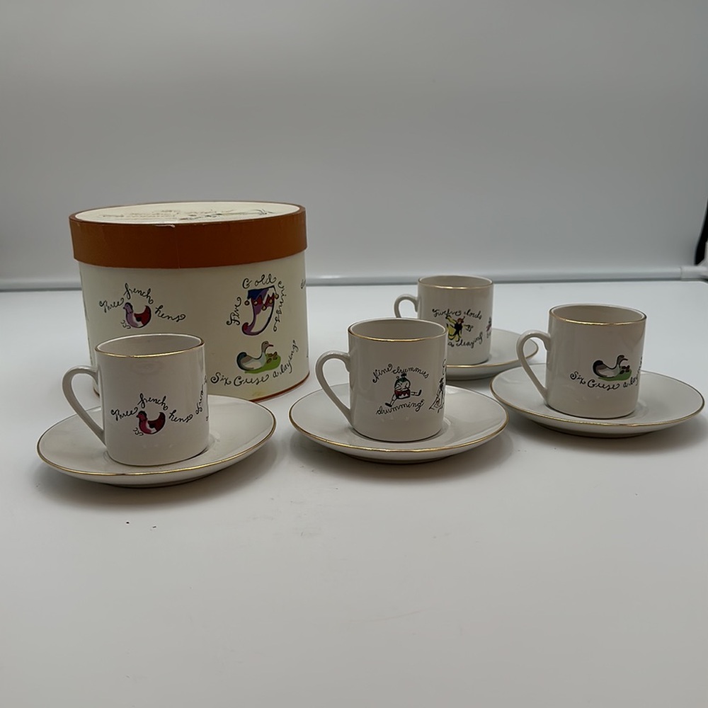 Dessert Set 4 Rosanna Espresso cups & saucers Twelve Days of Christmas Porcelain